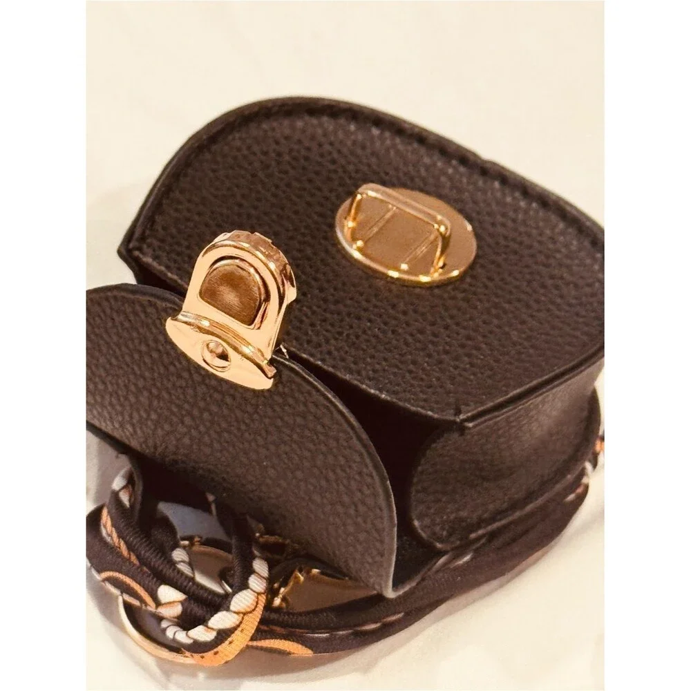 NWT Black Pebbled Mini Saddle Bag Charm Keychain with Twilly Scarf